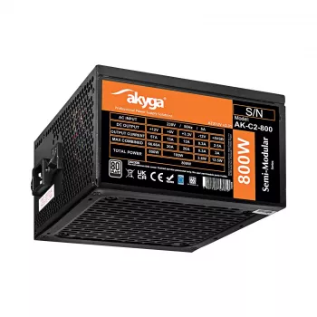Akyga AK-C2-800 Fuente de alimentación ATX Classic 800 W, semimodular, PFC activo, ventilador de 120 mm