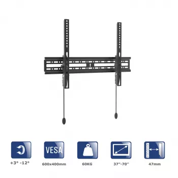 Akyga AK-MB-07 soporte de pared inclinable para TV, 37-70 pulgadas, 60 kg, VESA 600x400, negro