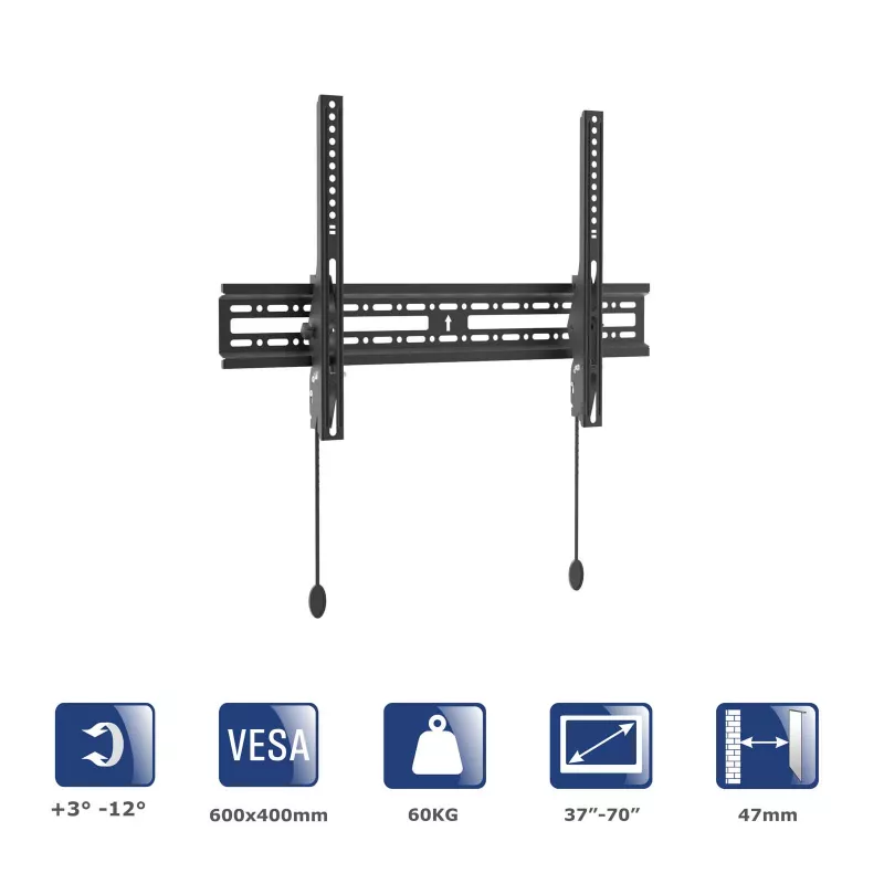 Akyga AK-MB-07 soporte de pared inclinable para TV, 37-70 pulgadas, 60 kg, VESA 600x400, negro