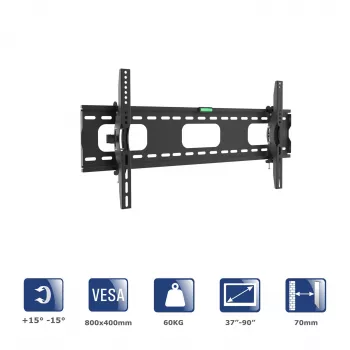 Akyga AK-MB-08 soporte de pared inclinable para TV, 37-90 pulgadas, 60 kg, VESA 800x400, negro