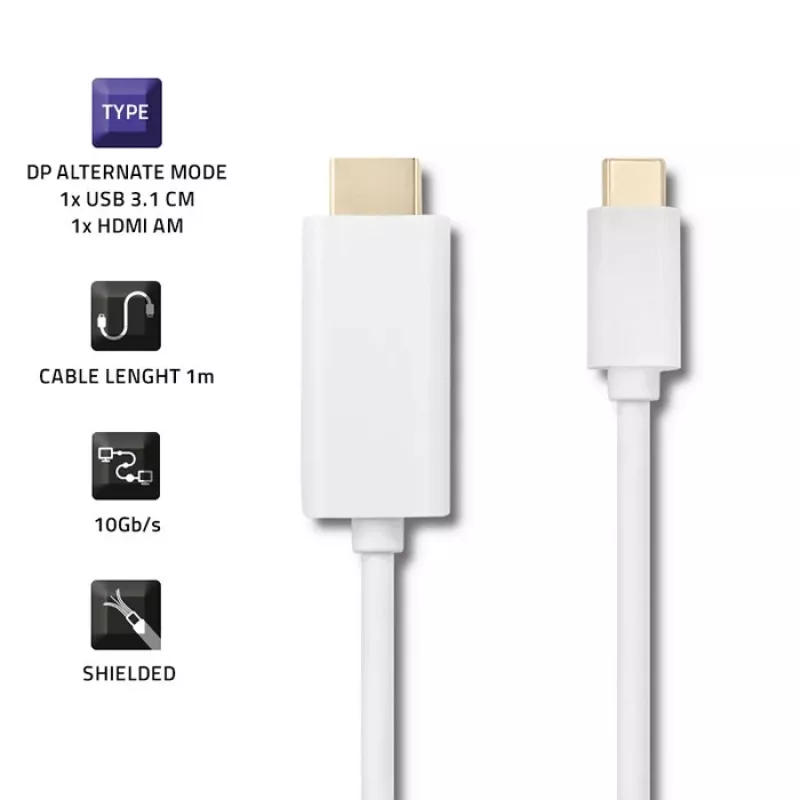 Qoltec cable adaptador USB 3.1 Type-C macho a HDMI Type A macho, 4K, Alternate Mode, 1 m, negro