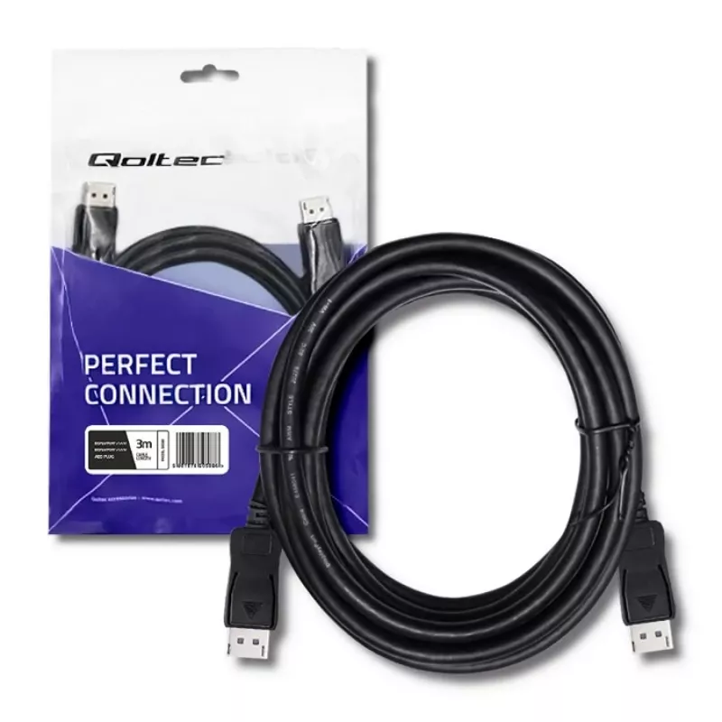 Qoltec Cable DisplayPort 1.4 Macho a Macho 3m 8K Negro