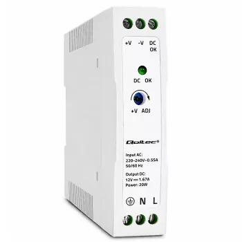 Qoltec Fuente de Alimentación para Carril DIN 20W 12V 1.67A Blanco Slim