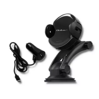 Qoltec Cargador inalámbrico para coche PRO con soporte IR 15W QC 3.0 USB Type-C negro