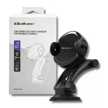 Qoltec Cargador inalámbrico para coche PRO con soporte IR 15W QC 3.0 USB Type-C negro