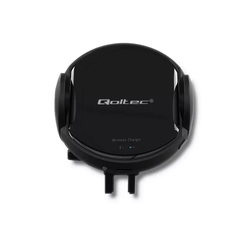 Qoltec Cargador inalámbrico para coche PRO con soporte IR 15W QC 3.0 USB Type-C negro