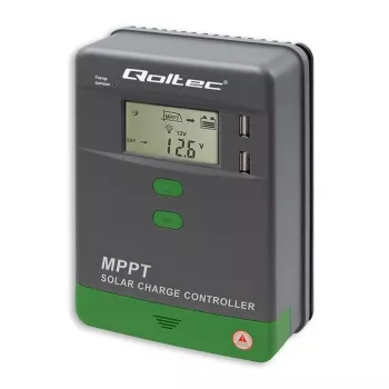 Qoltec Regulador de carga solar MPPT con sensor de temperatura 20A | 12V / 24V | LCD | 2 x USB | GEL | LiFePO4
