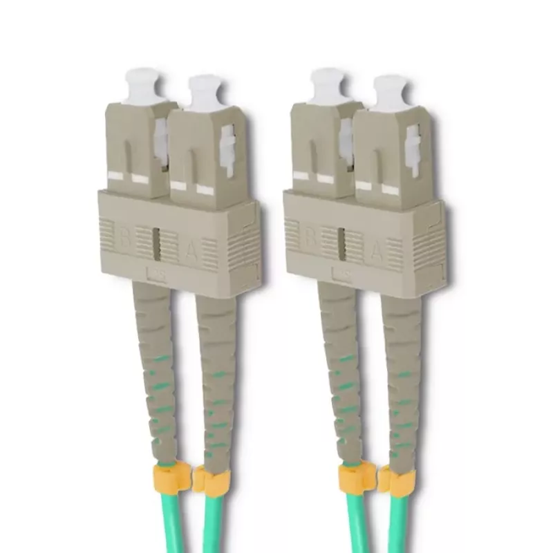 Qoltec Cable de conexión de fibra óptica SC/UPC a SC/UPC dúplex multimodo OM4, 5m, aguamarina