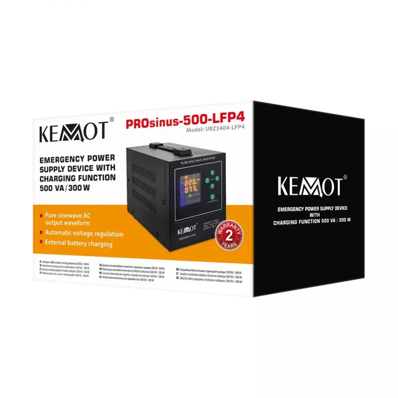 KEMOT PROsinus-500-LFP4 SAI inversor de onda senoidal pura con función de carga 12V 230V 500VA/300W