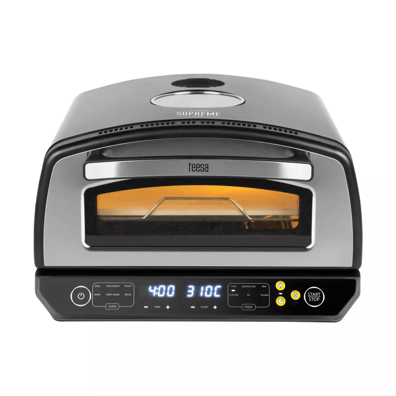 TEESA horno de pizza SUPREME ELITE 2200 W, 450°C, doble calefacción, ventana, LED, 33 cm, múltiples programas de horneado