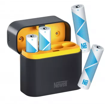 Newell cargador de baterías Li-Ion de 4 canales + 4 pilas AA 2200 mAh Li-Ion