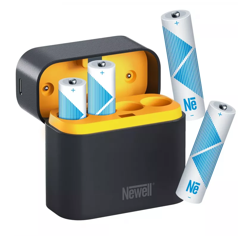 Newell cargador de baterías Li-Ion de 4 canales + 4 pilas AA 2200 mAh Li-Ion