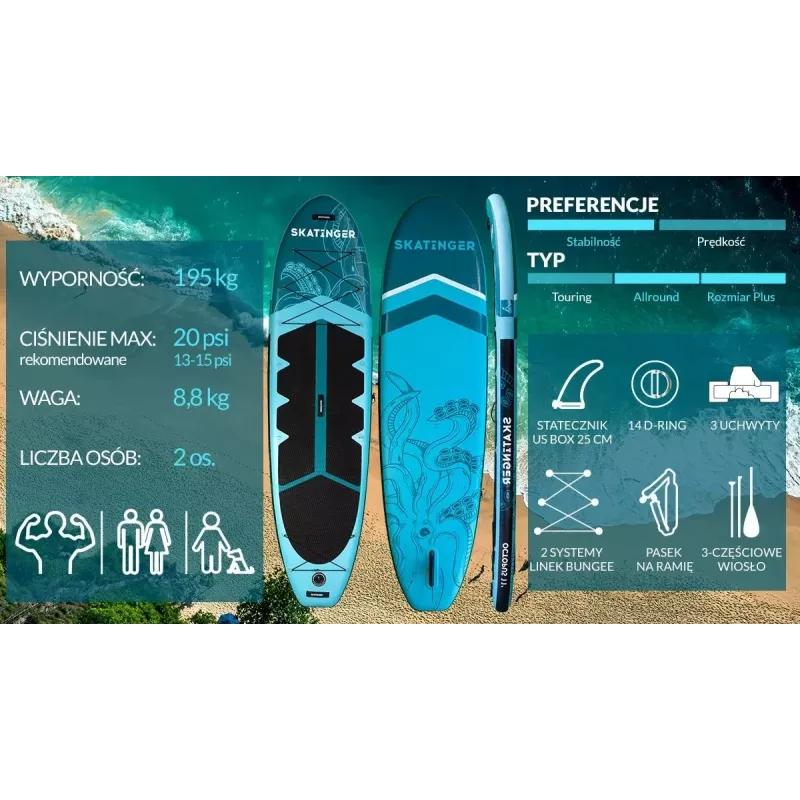 SKT Octopus Paddle surf hinchable Allround 335x86x15 cm