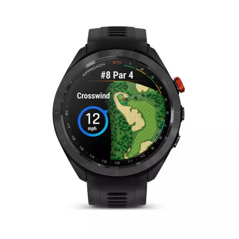 Garmin Approach S70 47mm Golf GPS Smartwatch – bisel de cerámica negro/rojo con correa de silicona negra