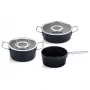 Fissler Adamant set de ollas, 3 piezas: olla 20 cm, olla baja 24 cm y cazo 18 cm, con tapas de cristal (156-115-03-000/0)