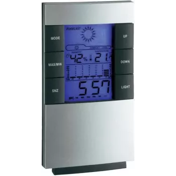 TFA 35.1087 estación meteorológica electrónica con sensor exterior inalámbrico, pantalla LCD, reloj radiocontrolado, previsión meteorológica, fase lunar, despertador