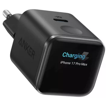 Cargador Anker Nano Charger 45W GaN USB-C con ActiveShield 5.0, sensor táctil, pantalla inteligente, negro