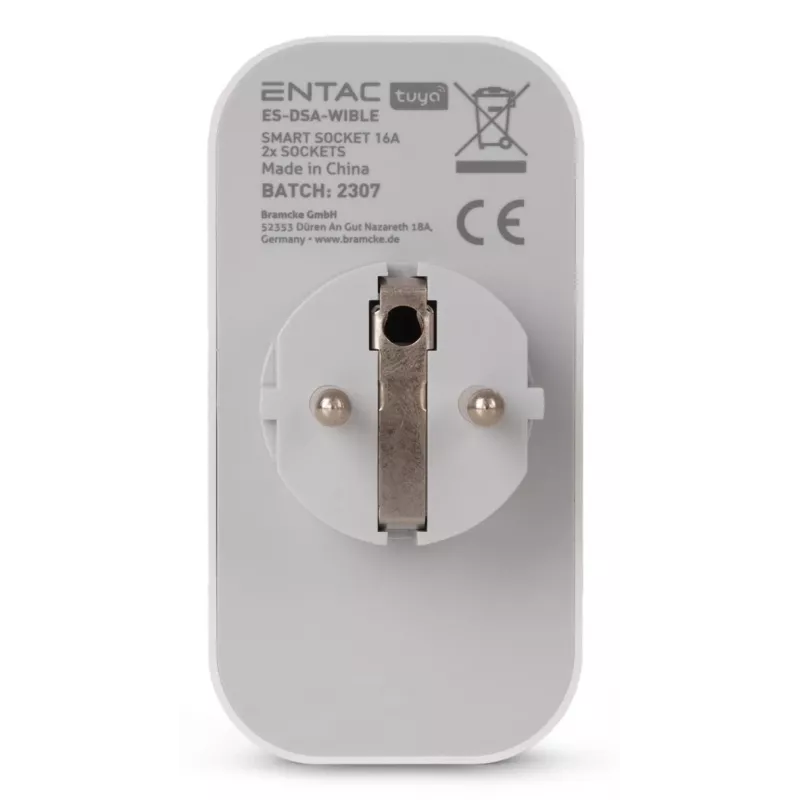 ENTAC Adaptador inteligente WiFi de doble enchufe ES-DSA-WIBLE, blanco, 2 tomas, 3680 W