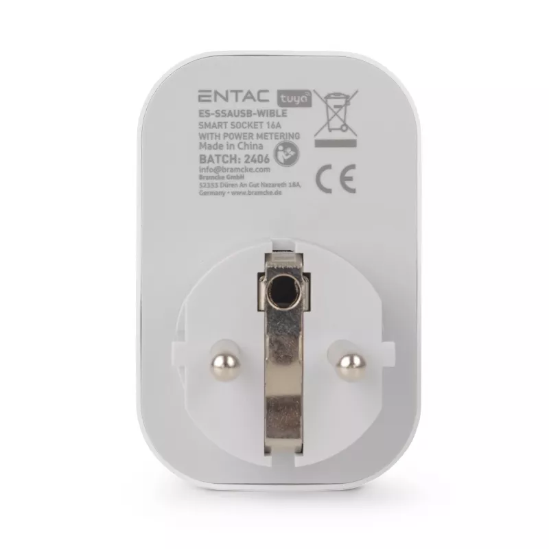 ENTAC Enchufe inteligente WiFi 1x Schuko con 2x USB-A y 1x USB-C, blanco