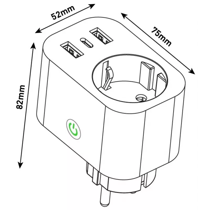 ENTAC Enchufe inteligente WiFi 1x Schuko con 2x USB-A y 1x USB-C, blanco