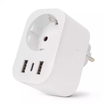 ENTAC Enchufe inteligente WiFi 1x Schuko con 2x USB-A y 1x USB-C, blanco
