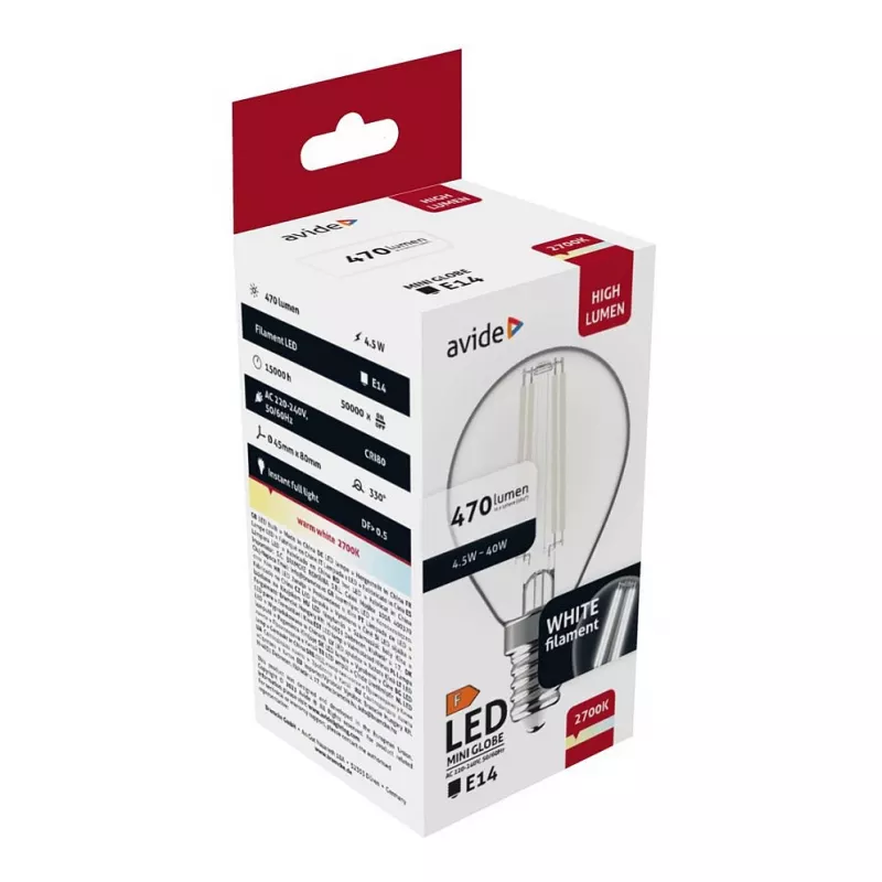 Avide Bombilla LED filamento Mini Globe 4,5W E14 blanco cálido 2700K