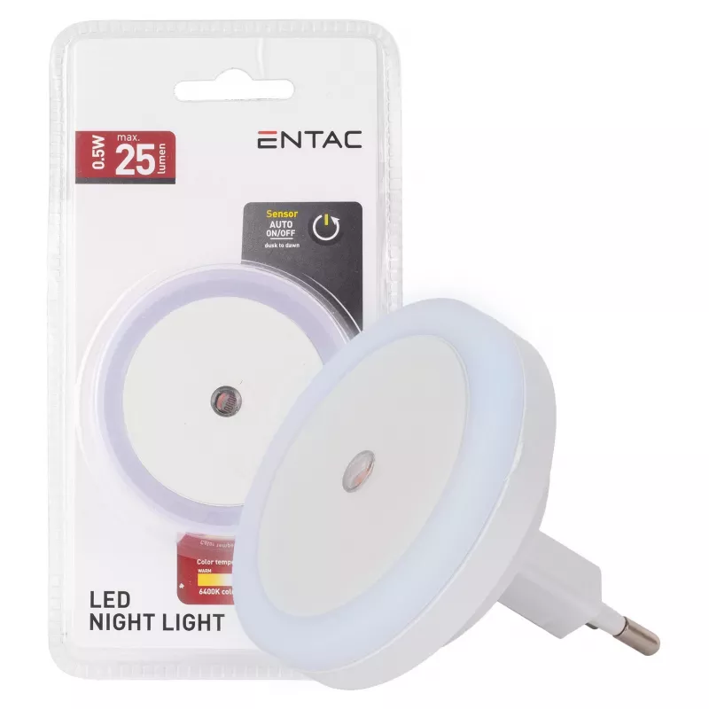 ENTAC Luz nocturna 0,5W redonda blanco frío con sensor crepuscular