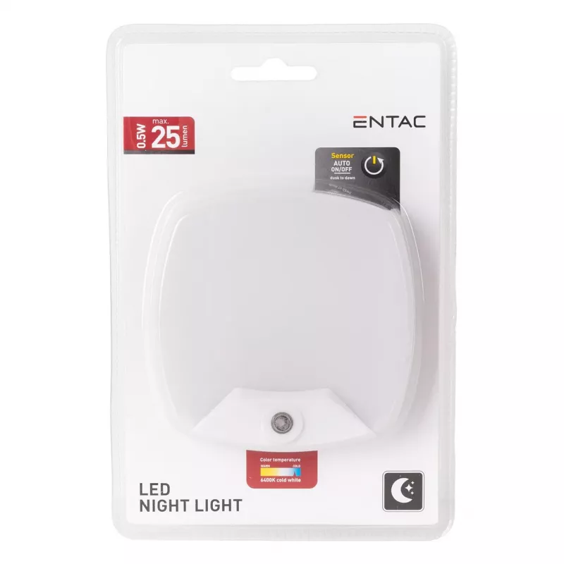 ENTAC Luz nocturna 0,5W cuadrada blanco frío con sensor crepuscular