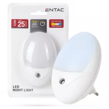 ENTAC Luz nocturna 0,5W ovalada blanco frío blanco sensor crepuscular