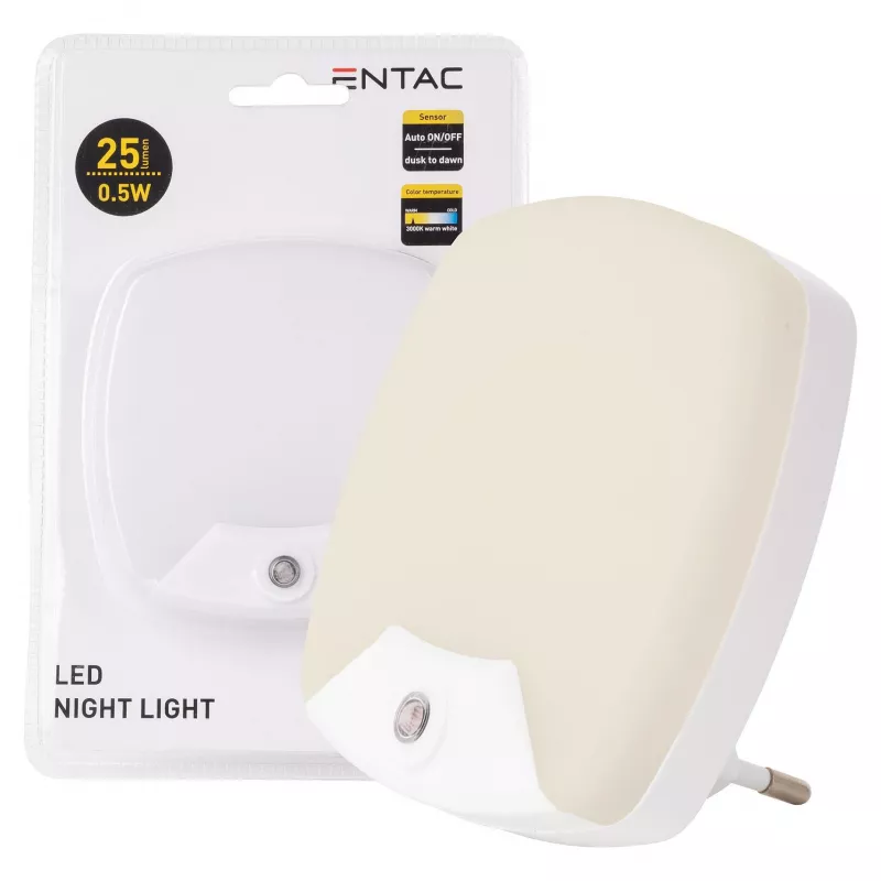 ENTAC Luz nocturna 0,5W cuadrada blanco cálido con sensor crepuscular