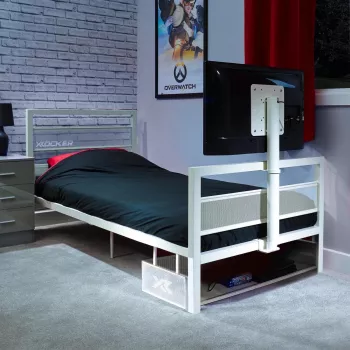 XROCKER Cama individual gaming 90x190cm con soporte de TV Metal Blanco