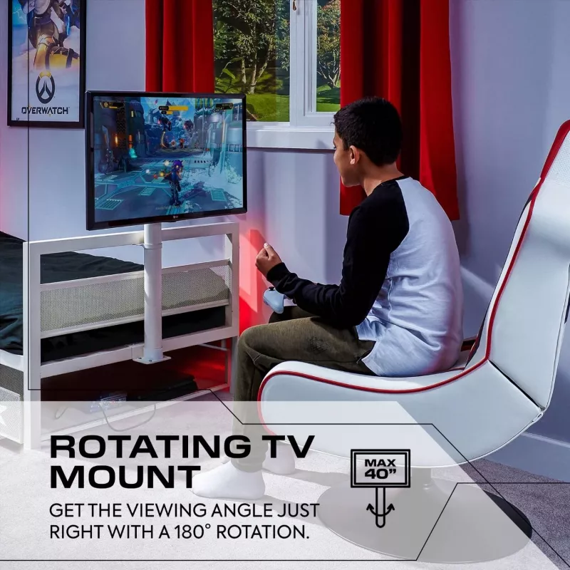 XROCKER Cama individual gaming 90x190cm con soporte de TV Metal Blanco