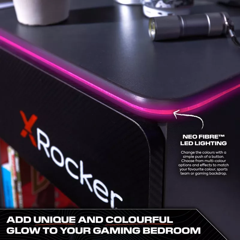 X Rocker Mesita de noche gaming con iluminación LED RGB, Gris/Rojo