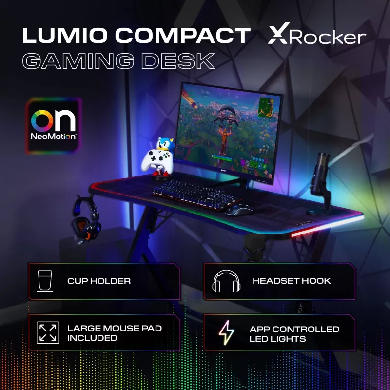 X Rocker Lumio Escritorio gaming RGB con iluminación LED y alfombrilla