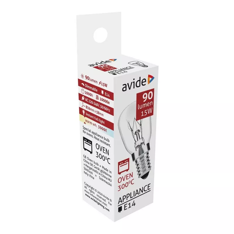 Avide Lámpara de horno 300°C 90lm 15W E14 Blanco cálido 3000K