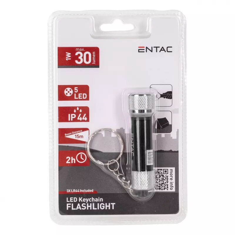 ENTAC Llavero linterna 5 LED Negro