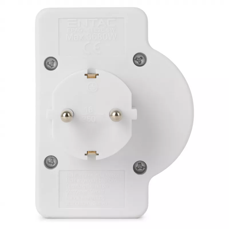 ENTAC Adaptador de enchufe de pared 2x Euro 1x Schuko con interruptor Blanco