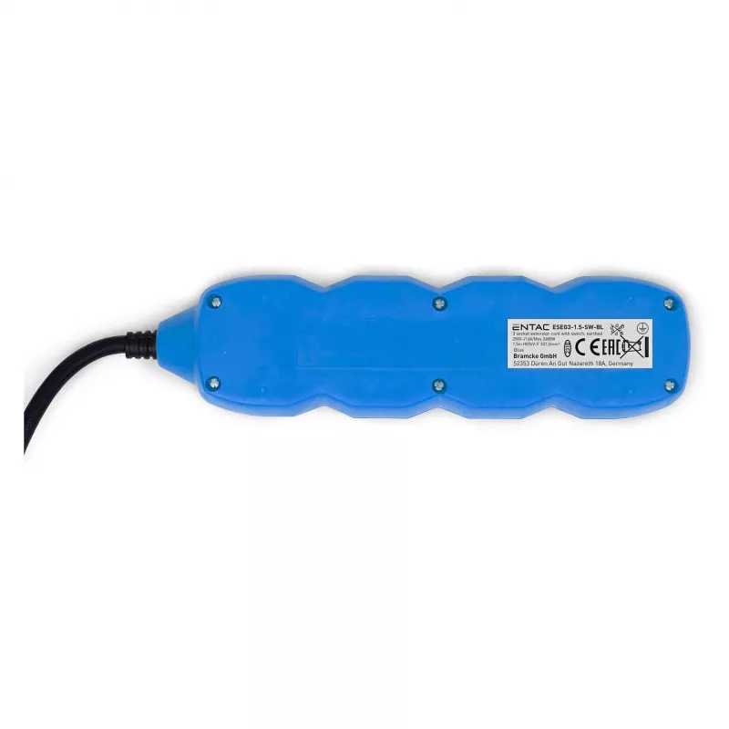 ENTAC Regleta de enchufes 3 tomas 1,5 m con interruptor Azul