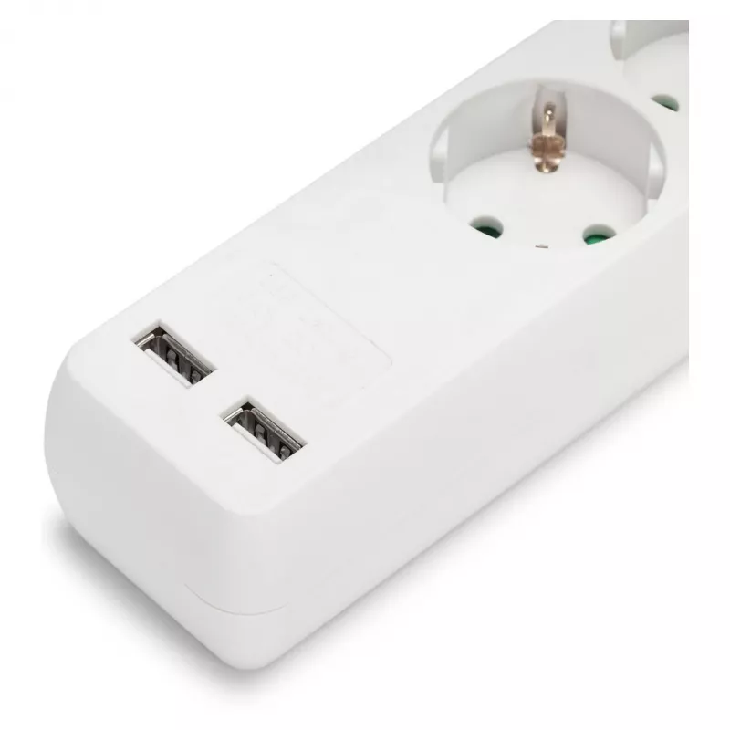 ENTAC Regleta de enchufes 3 tomas con USB 1,5 m interruptor Blanco