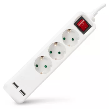 ENTAC Regleta de enchufes 3 tomas con USB 1,5 m interruptor Blanco