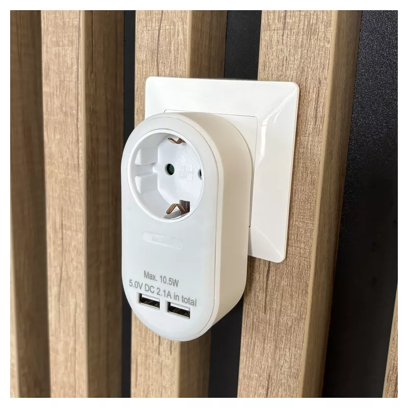 ENTAC Adaptador de enchufe con 2x USB-A Blanco