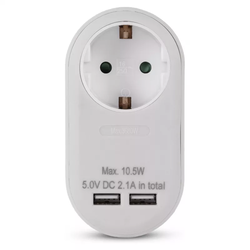 ENTAC Adaptador de enchufe con 2x USB-A Blanco