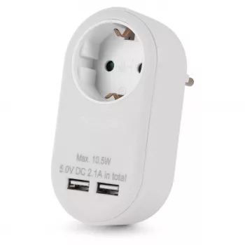 ENTAC Adaptador de enchufe con 2x USB-A Blanco