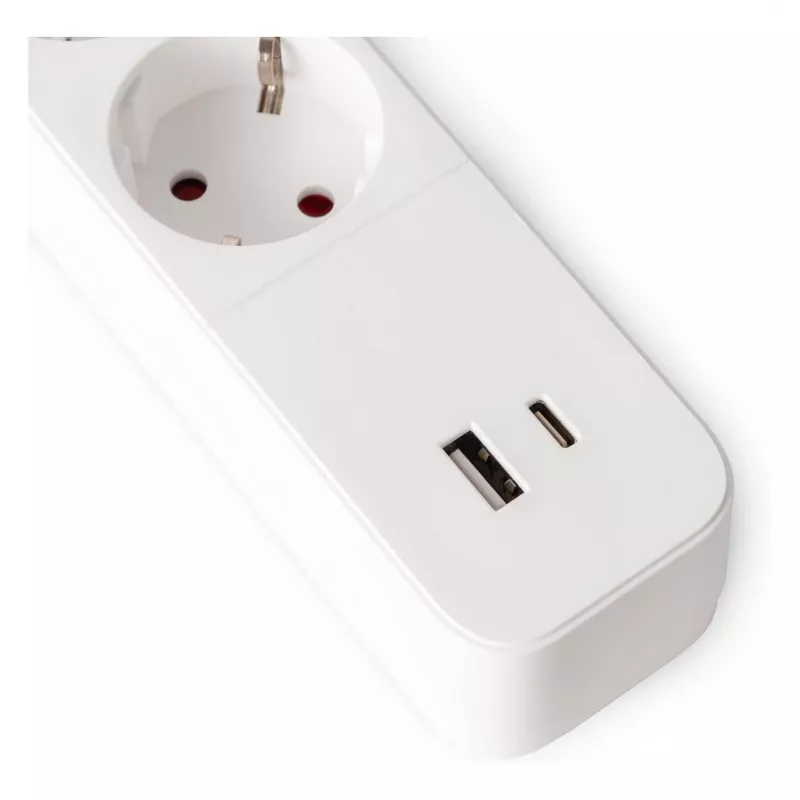 ENTAC Regleta 4 tomas con 1x USB-A y 1x USB-C, 1,5 m blanca