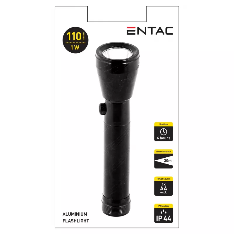 ENTAC Linterna LED 1W aluminio negra pila AA