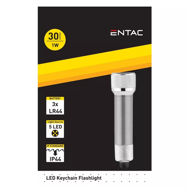 ENTAC Llavero linterna 5 LED plateado