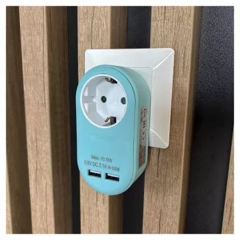 ENTAC Adaptador de enchufe con 2x USB-A azul