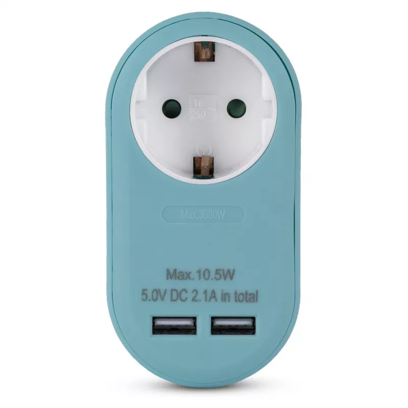 ENTAC Adaptador de enchufe con 2x USB-A azul