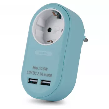 ENTAC Adaptador de enchufe con 2x USB-A azul