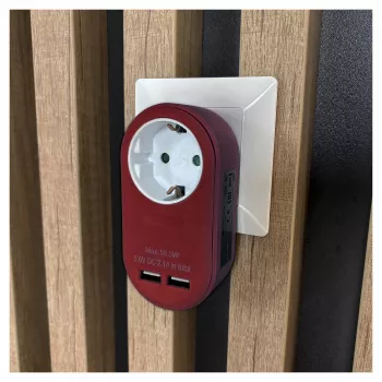 ENTAC Adaptador de enchufe de pared con 2x USB-A burdeos